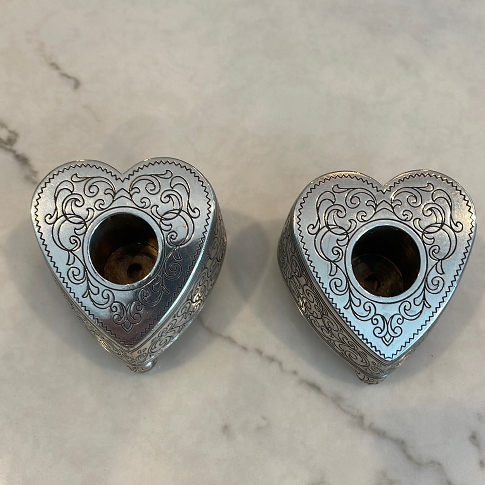 Vintage Brighton Silver Plated Heart Candle Holders - set of 2